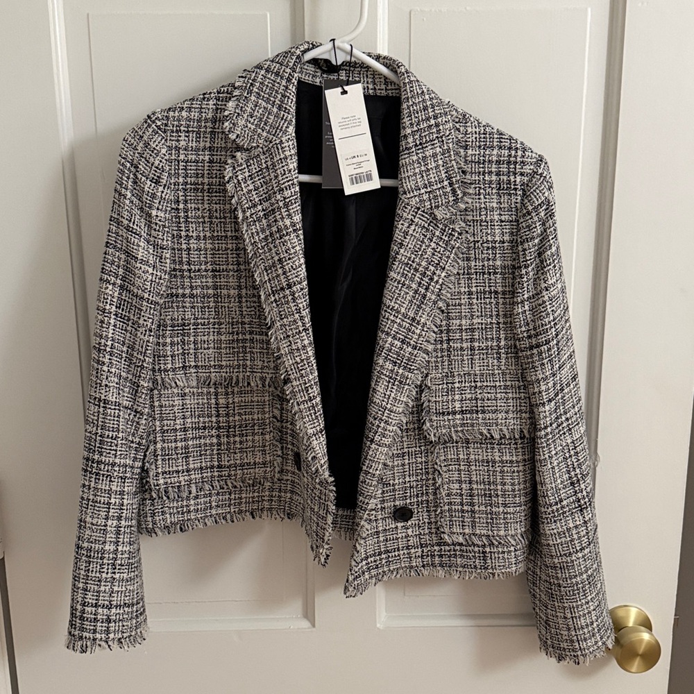 Me + Em Cotton-Blend Fringe Trim Crop Jacket - Picture 6 of 7